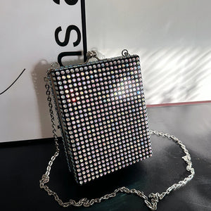 Square Box Lipstick Pouch Rhinestones Clutch Bag for Evening Party Wedding