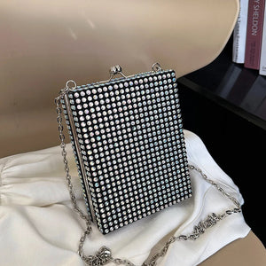Square Box Lipstick Pouch Rhinestones Clutch Bag for Evening Party Wedding