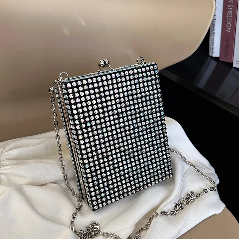 Square Box Lipstick Pouch Rhinestones Clutch Bag for Evening Party Wedding