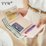 Soft Pink Leather Clutch Purse Short Wallet
