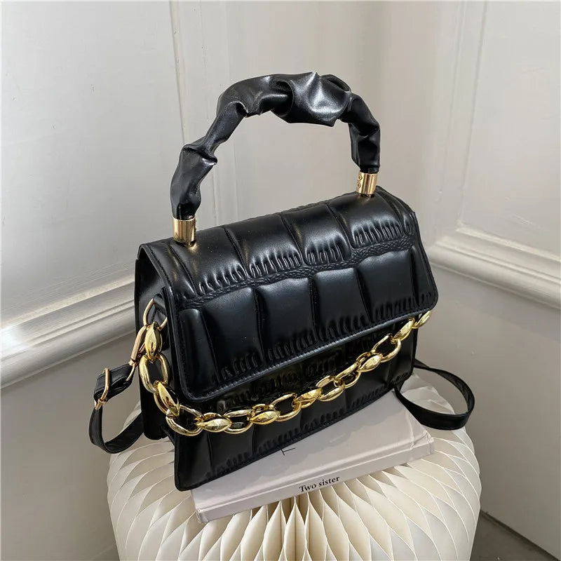 Square Shoulder Bags Chain Crossbody Plaid PU Leather Bags