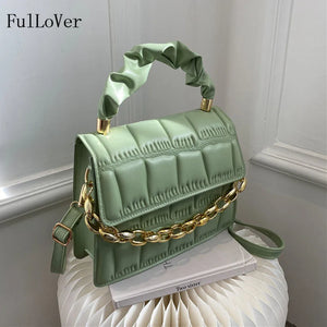 Square Shoulder Bags Chain Crossbody Plaid PU Leather Bags