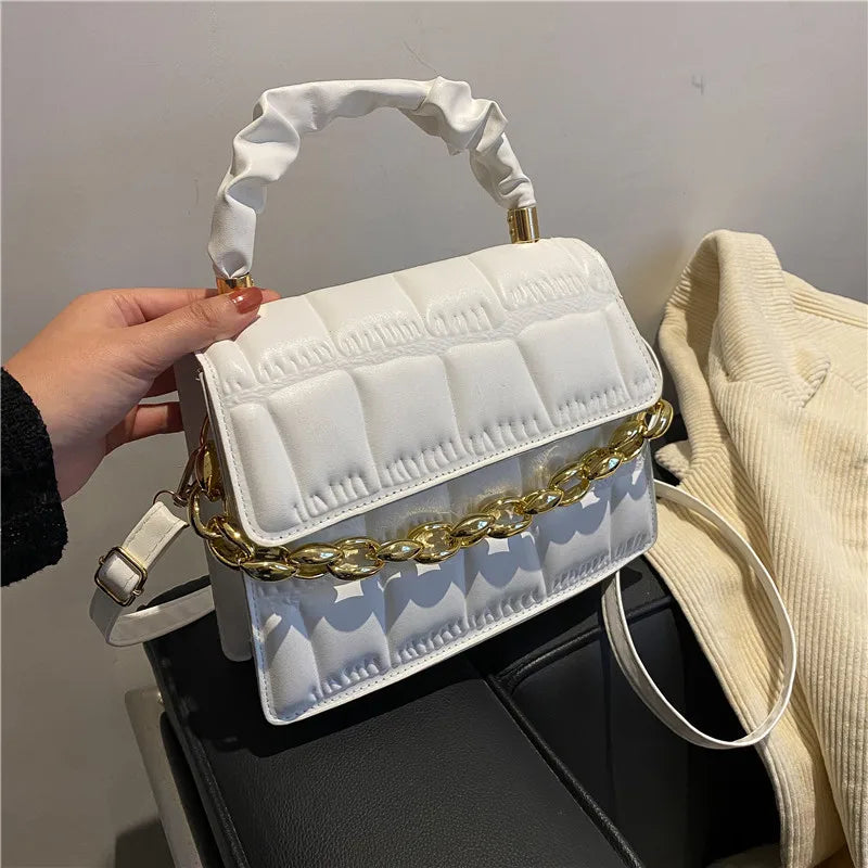 Plaid Square Shoulder Bag Chain Crossbody PU Leather Bag