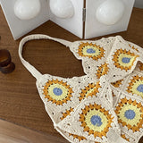 Square Hollow Straw Beach Bag Raffia Rattan Tote