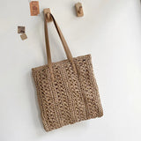 Square Hollow Straw Beach Bag Woven Shoulder Bag Raffia Rattan Shopping