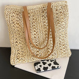 Square Hollow Straw Beach Bag Woven Rattan Shoulder Bag