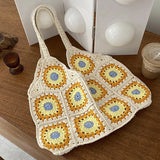 Square Hollow Straw Beach Bag Raffia Rattan Tote