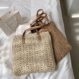 Hollow Straw Beach Bag Woven Rattan Shoulder Bag Bohemian Summer Vacation Tote