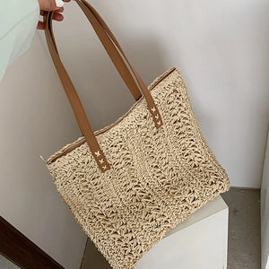 Square Hollow Straw Beach Bag Woven Rattan Shoulder Bag