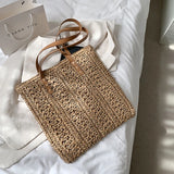 Square Hollow Straw Beach Bag Woven Rattan Shoulder Bag