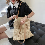 Square Hollow Straw Beach Bag Woven Shoulder Bag Raffia Rattan Shopping