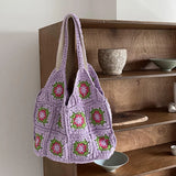 Square Hollow Straw Beach Bag Raffia Rattan Tote