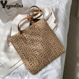 Hollow Straw Beach Bag Woven Rattan Shoulder Bag Bohemian Summer Vacation Tote