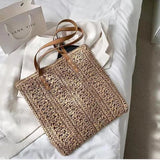 Square Hollow Straw Beach Bag Woven Shoulder Bag Raffia Rattan
