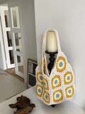 Square Hollow Straw Beach Bag Raffia Rattan Tote