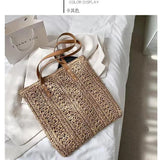 Square Hollow Straw Beach Bag Woven Shoulder Bag Raffia Rattan Shopping