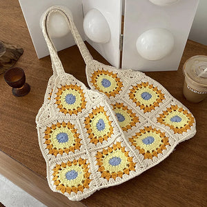 Square Hollow Straw Beach Bag Raffia Rattan Tote