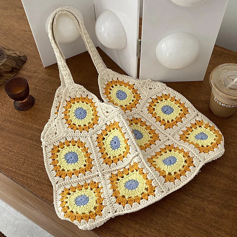 Square Hollow Straw Beach Bag Raffia Rattan Tote