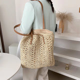 Square Hollow Straw Beach Bag Woven Shoulder Bag Raffia Rattan