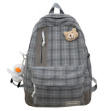Plaid Cotton Linen Letters School Backpack