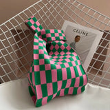 Plaid Shopping Bags Foldable Shoulder Handbag Reusable Purses Girls Bag