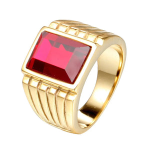 Red Zircon 5A Gemstones Rings for Men 18k Filled Titanium Stainless Steel Bague