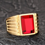 Red Zircon 5A Gemstones Rings for Men 18k Filled Titanium Stainless Steel Bague