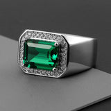 Men's Square Sapphire&Emerald Green Diamond Gemstone Ring