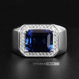 Men's Square Sapphire&Emerald Green Diamond Gemstone Ring