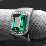 Men's Square Sapphire&Emerald Green Diamond Gemstone Ring