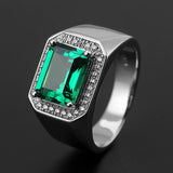 Men's Square Sapphire&Emerald Green Diamond Gemstone Ring
