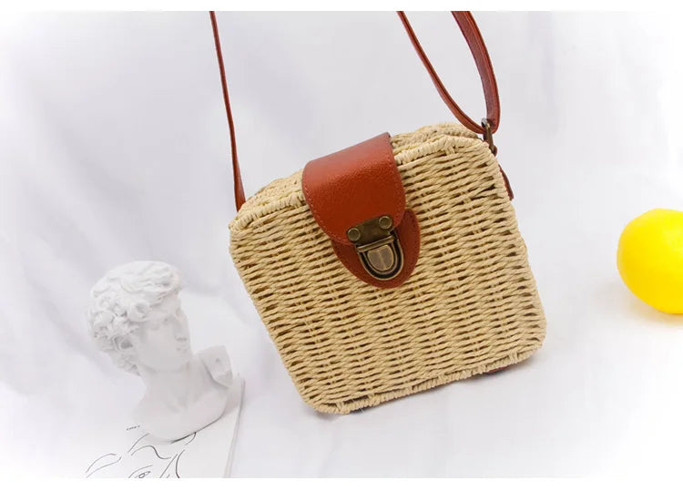 Woven Straw Rattan Beach Bag Crossbody Tote Bohemian Bolsa Feminina