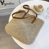 Square Straw Beach Bag Woven Shoulder Bag Raffia Shopper Travel Bag