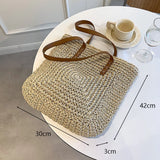 Square Straw Beach Bag Woven Shoulder Bag Raffia Shopper Travel Bag