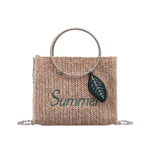 Straw Bags for Women Summer Leaf Decoration Rattan Beach Handbag