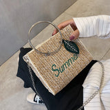 Straw Bags for Women Summer Leaf Decoration Rattan Beach Handbag
