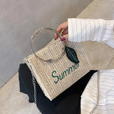 Straw Bags for Women Summer Leaf Decoration Rattan Beach Handbag