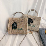 Straw Bags for Women Summer Leaf Decoration Rattan Beach Handbag
