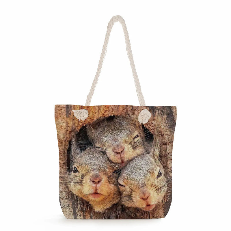 Squirrel Tote Bags High Capacity Animal Shopping Handbags