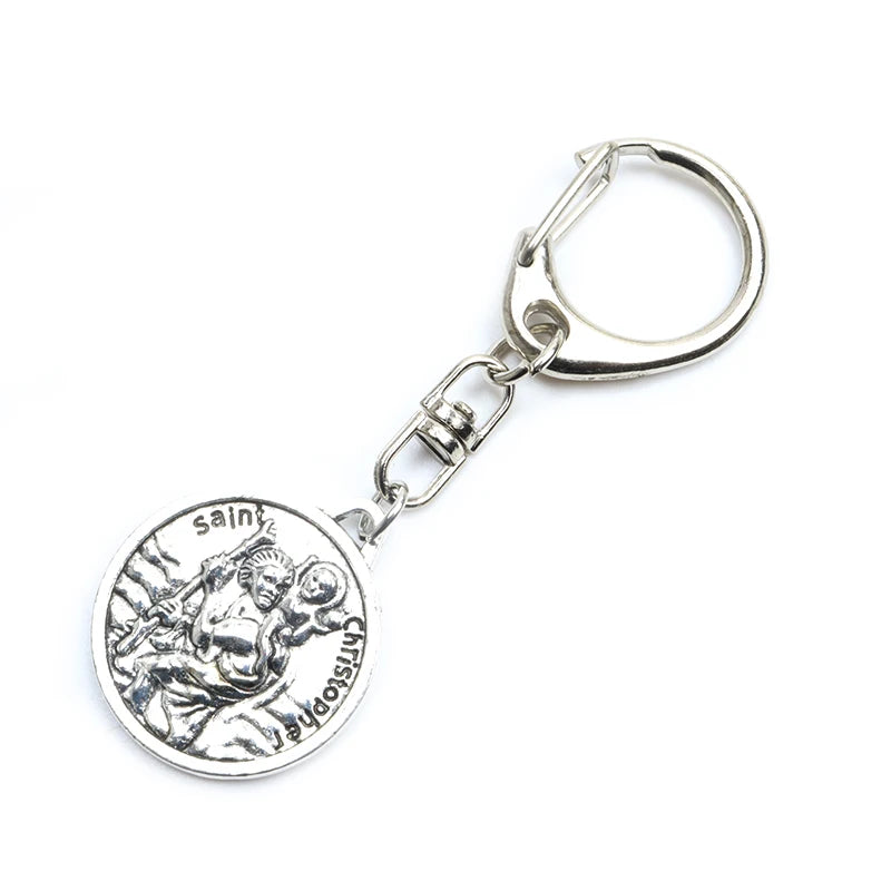 St. Christopher Jesus Cross Keychains Holder Pendant Key Chains Keyrings