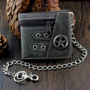 Star Men Boys Casual Wallet with Zipper Anti-Thief Chain