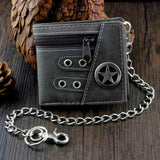 Star Men Boys Casual Wallet with Zipper Anti-Thief Chain