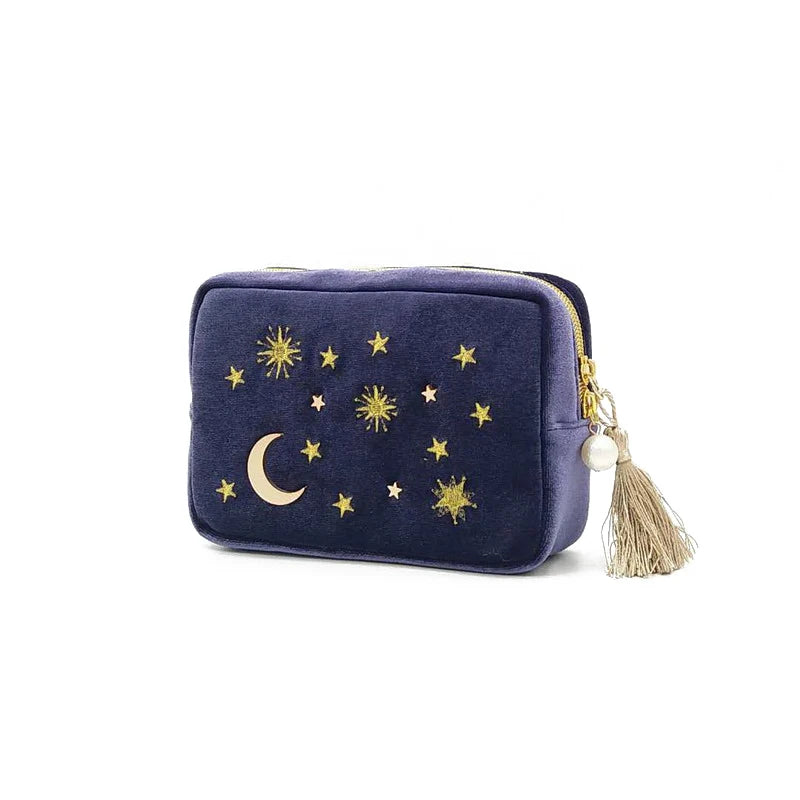 Star Moon Embroidery Jewelry Bag Travel Portable Mini Square Jewelry Box