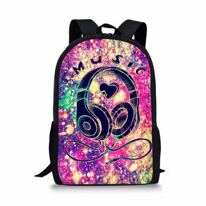 Star Music Headphone Pattern Girls School Bag Large Capacity Mochilas Escolares