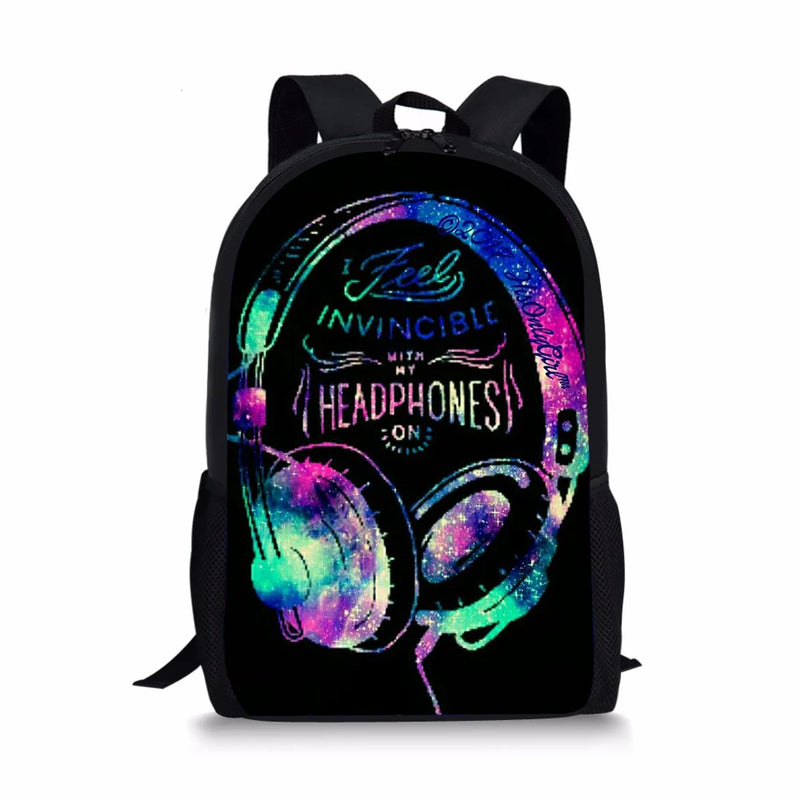 Star Music Headphone Pattern Girls School Bag Large Capacity Mochilas Escolares