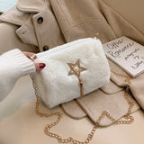 Fluffy Star Pendant Shoulder Bag Warm Crossbody Lady Handbag