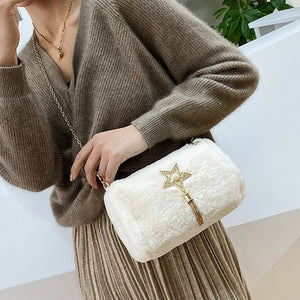 Fluffy Star Pendant Shoulder Bag Warm Crossbody Lady Handbag