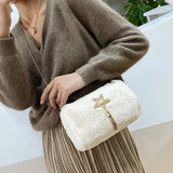 Fluffy Star Pendant Shoulder Bag Warm Crossbody Lady Handbag
