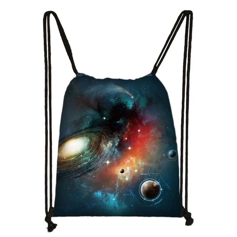 Galaxy Print Backpack Women Travel Bag Girls Canvas Softback Drawstring Bag