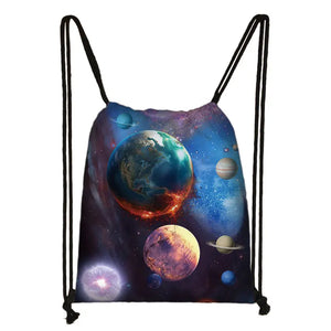 Galaxy Print Backpack Women Travel Bag Girls Canvas Softback Drawstring Bag